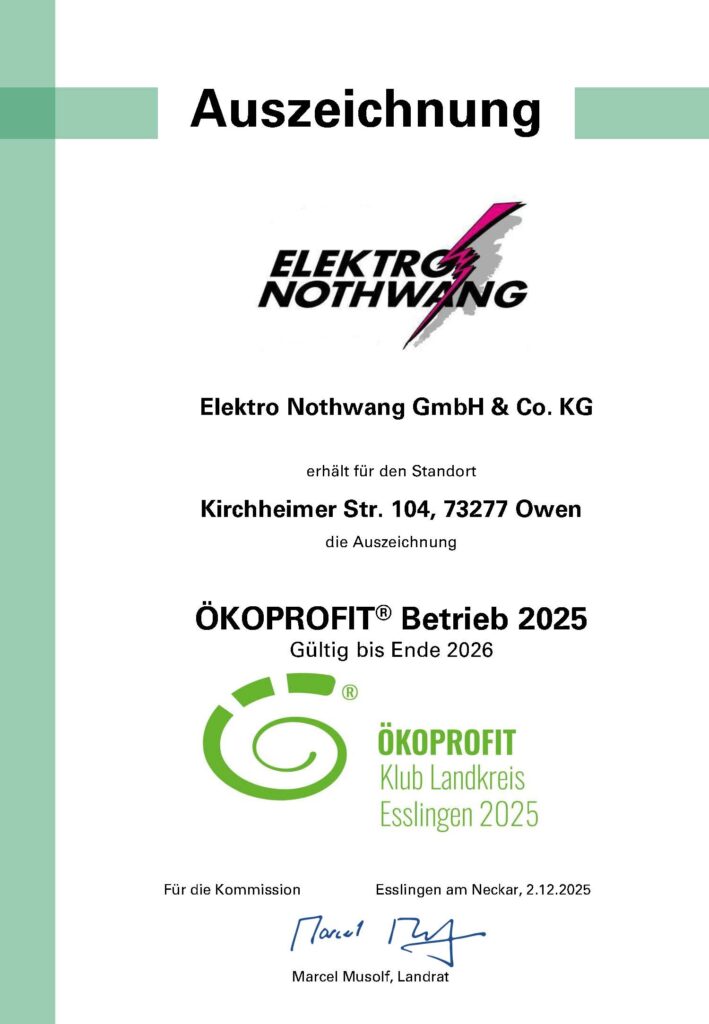 Ökoprofit-Urkunde-Elektro Nothwang 2025