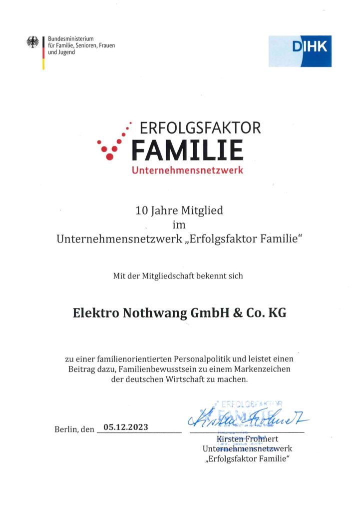 Urkunde Erfolgsfaktoren Familie Unternhemensnetzwerk